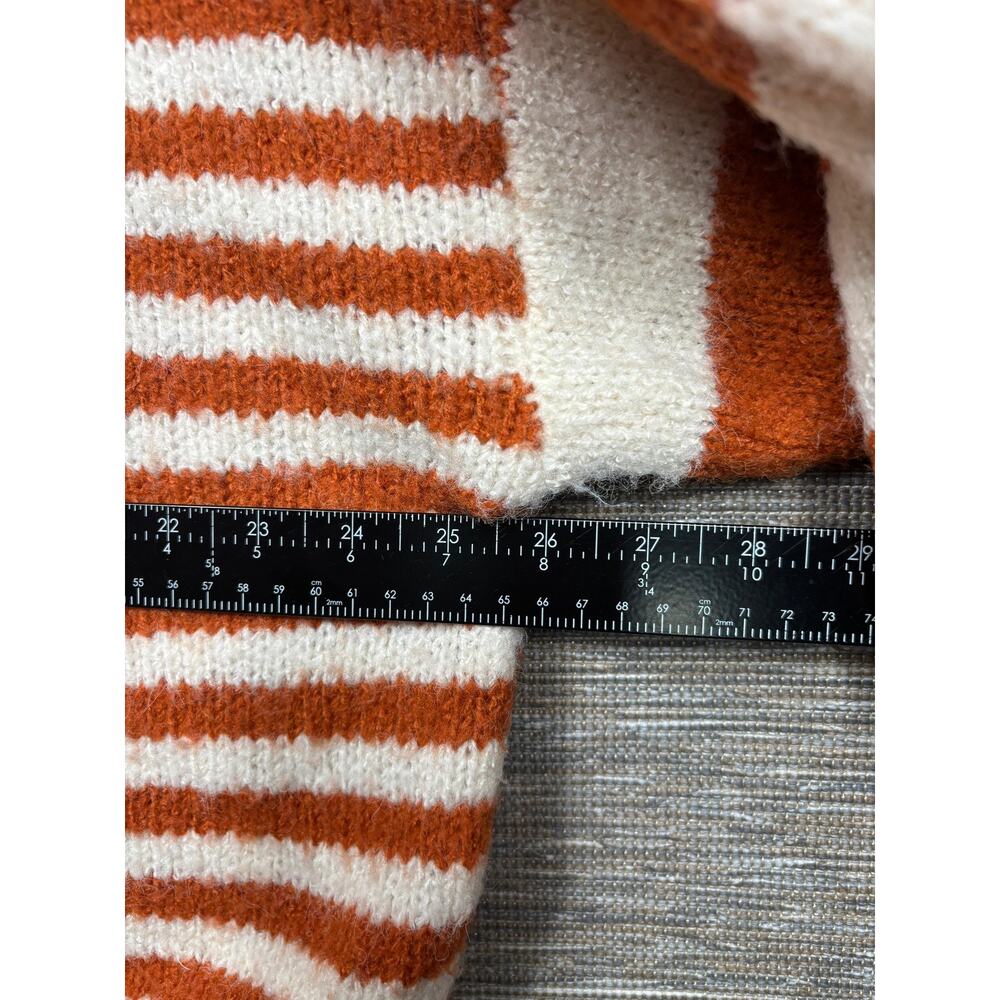 BIBI Sweater Womens L Orange White Stripe Dolman Sleeve Chunky Knit Pullover - Picture 6 of 7